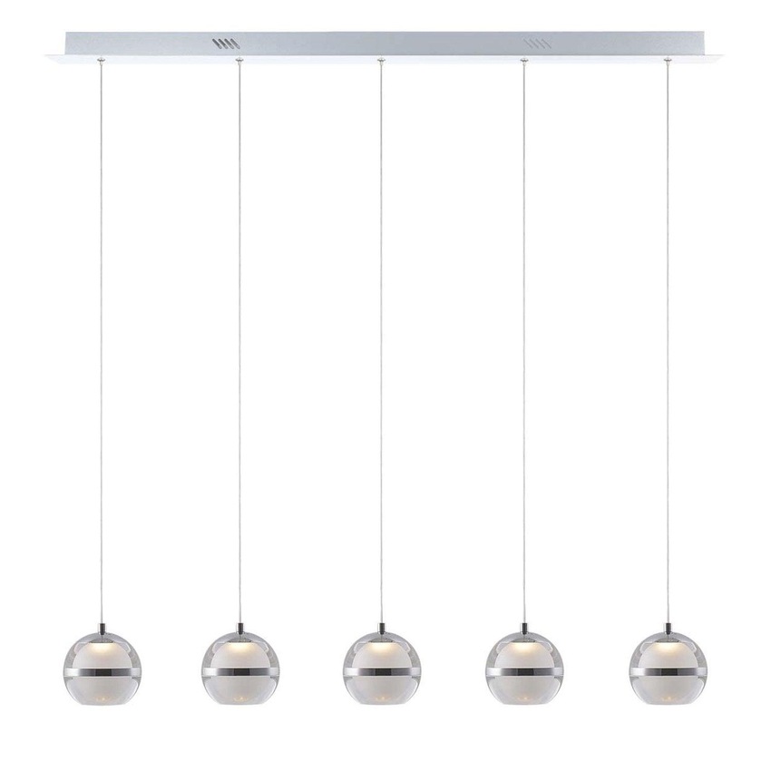 Photograph: Everly Polished Chrome 5 Light Led Linear Bar Pendant - 3000K