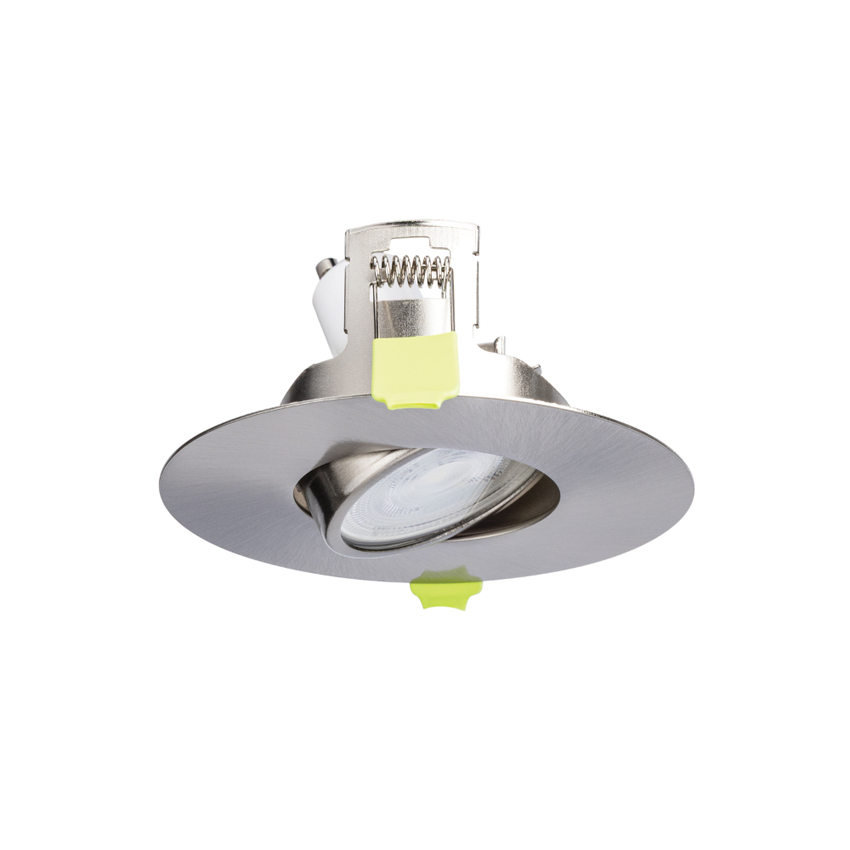 Photograph: Evofire Maxi Ultra Slim 110mm Satin Nickel Round Tiltable Fire Rated Ip20 Downlight - 70-100mm Cut Out  - Gu10