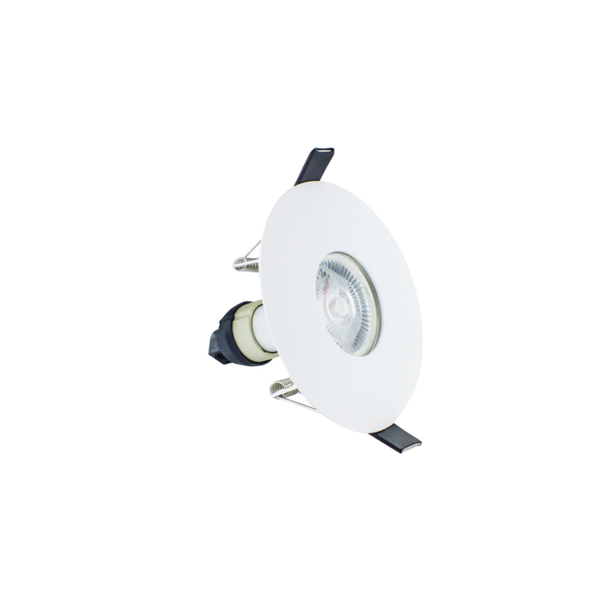 Photograph: Evofire Maxi Ultra Slim 110mm White Fixed Round Fire Rated Ip65 Downlight - 70-100mm Cut Out  - Gu10