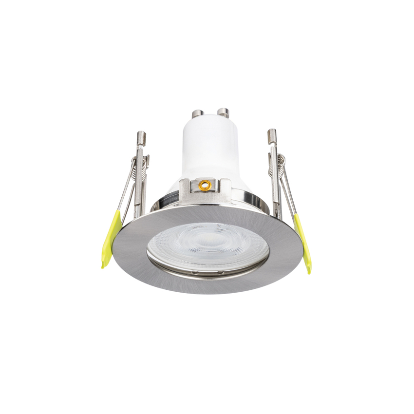 Photograph: Evofire Midi Ultra Slim 72mm Satin Nickel Round Fixed Fire Rated Ip65 Downlight - 60mm Cut Out  - Gu10