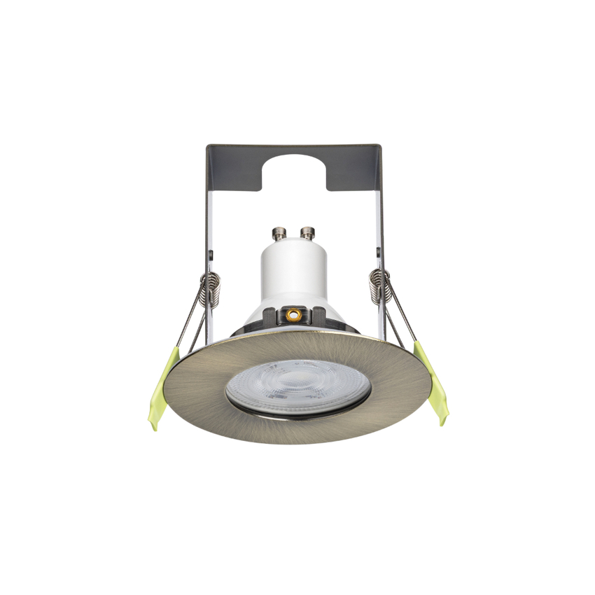 Photograph: Evofire Midi Ultra Slim 85mm Antique Brass Fixed Fire Rated Ip65 Downlight With Insulation Guard - 70mm Cut Out  - Gu10