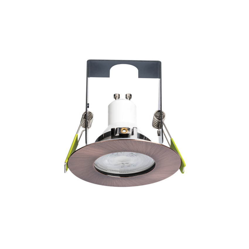 Photograph: Evofire Midi Ultra Slim 85mm Copper Finish Fixed Fire Rated Ip65 Downlight With Insulation Guard - 70mm Cut Out  - Gu10