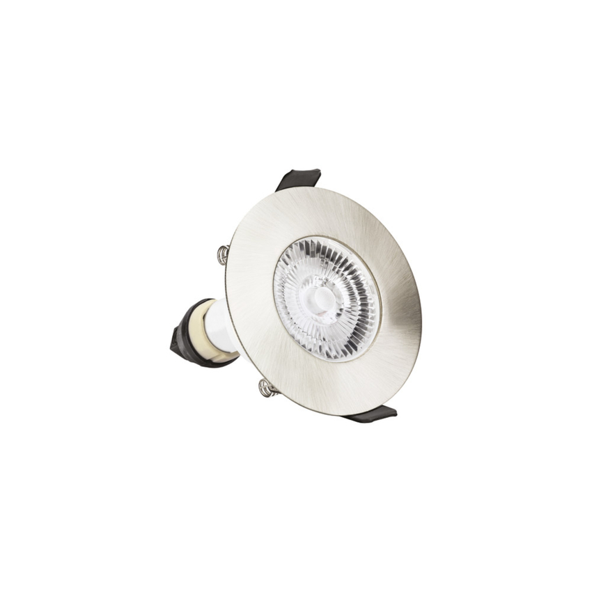 Photograph: Evofire Midi Ultra Slim 85mm Satin Nickel Fixed Fire Rated Ip65 Downlight - 70mm Cut Out  - Gu10 - Pack