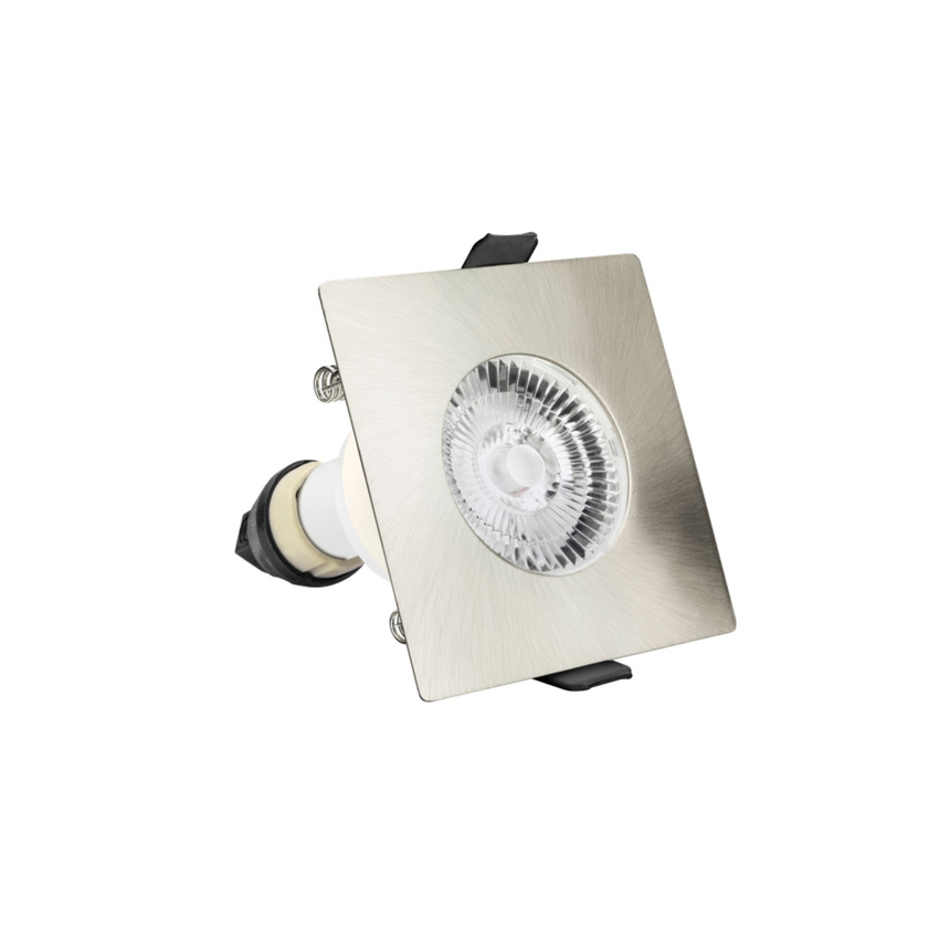Photograph: Evofire Midi Ultra Slim 85mm Satin Nickel Square Fixed Fire Rated Ip65 Downlight - 70mm Cut Out  - Gu10