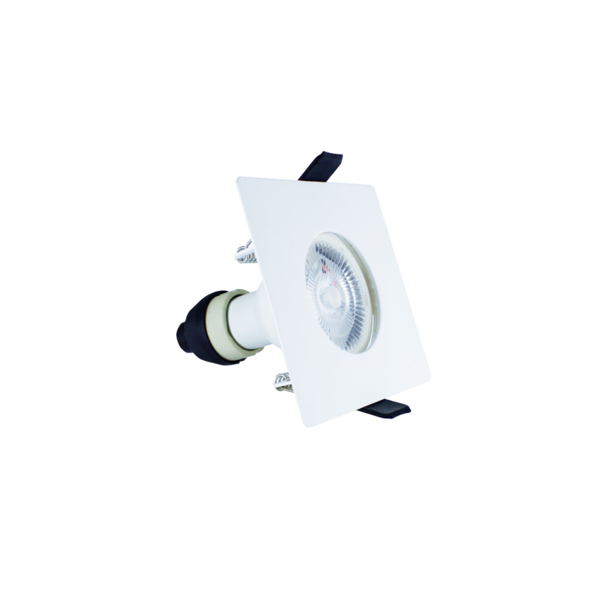 Photograph: Evofire Midi Ultra Slim 85mm White Square Fixed Fire Rated Ip65 Downlight - 70mm Cut Out  - Gu10