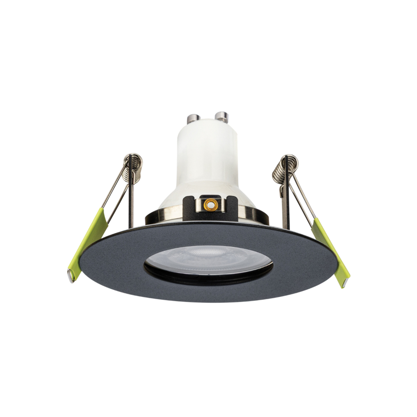 Photograph: Evofire Midi Ultra Slim 92mm Black Round Fixed Fire Rated Ip65 Downlight - 70-85mm Cut Out  - Gu10