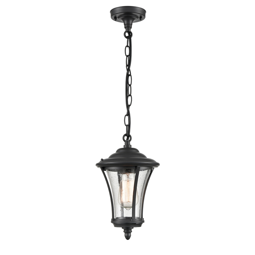 Photograph: Franklite Alfresco Exterior Pendant Light In Charcoal Finish Complete With Raindrop Effect Glass - IP44