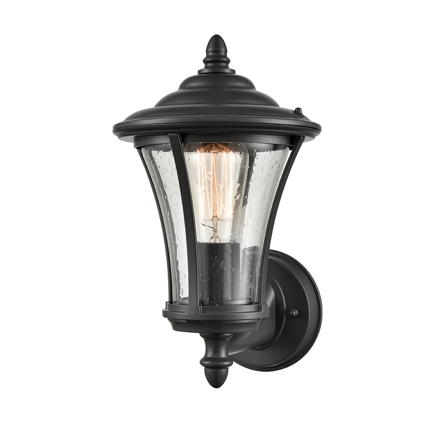 Photograph: Franklite Alfresco Upward Facing Exterior Wall Light In Charcoal Finish Complete With Raindrop Effect Glass - IP44