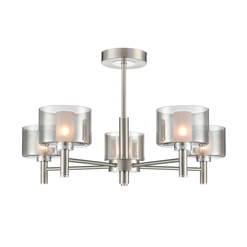 Photograph: Franklite Argento Satin Nickel/Chrome 5 Light Semi-Flush Ceiling Light Complete With Smoked Glasses With Frosted Inners