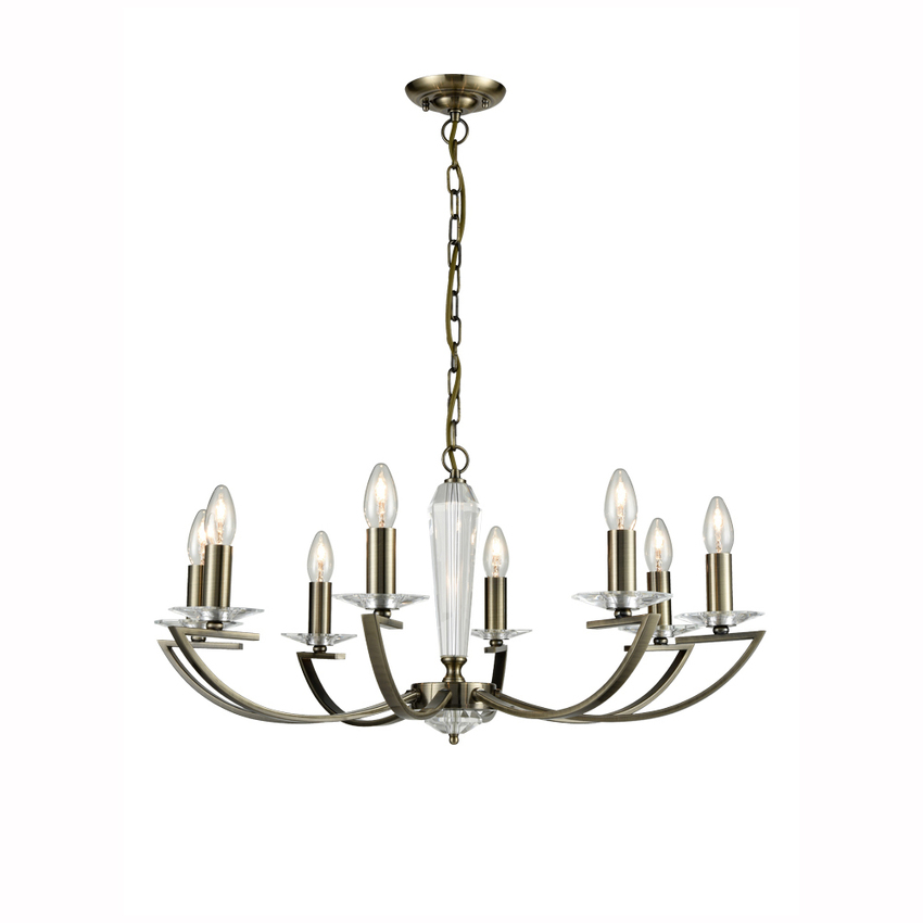 Photograph: Franklite Artemis Bronze 8 Light Chandelier Complete With Crystal Sconces