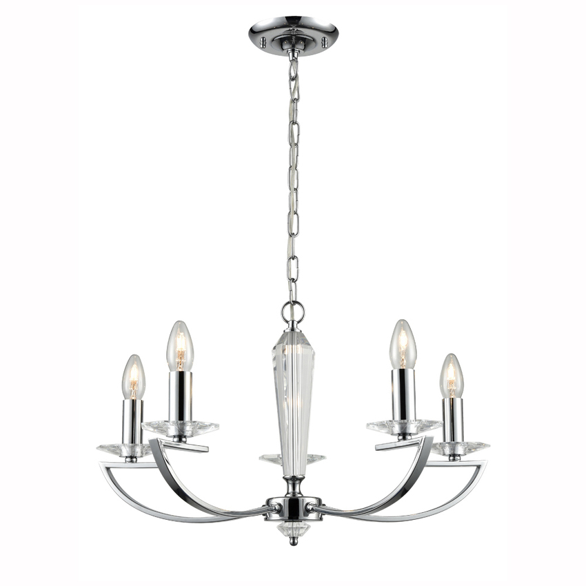 Photograph: Franklite Artemis Polished Chrome 5 Light Chandelier Complete With Crystal Sconces