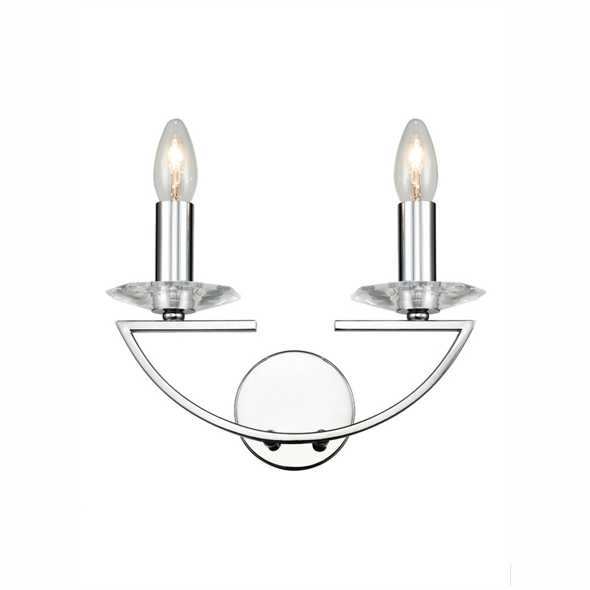 Photograph: Franklite Artemis Polished Chrome Double Wall Light Complete With Crystal Sconces