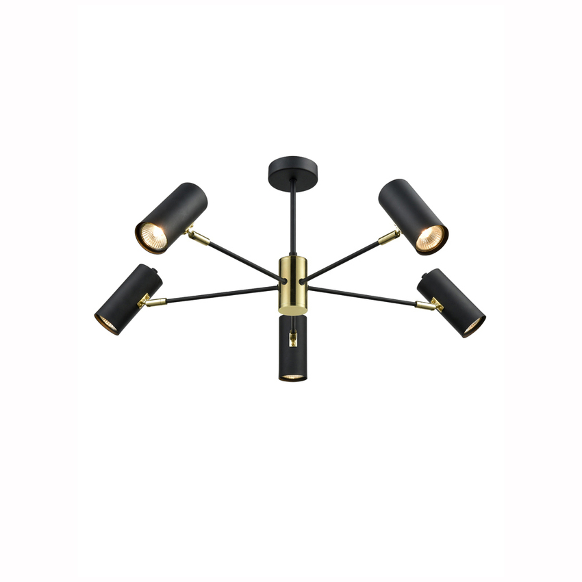 Photograph: Franklite Aspect Black And Gold 5 Light Semi-Flush Spotlight