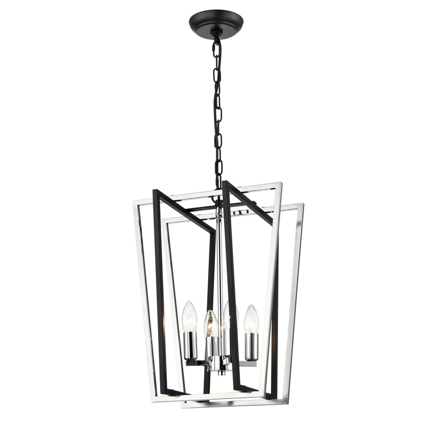 Photograph: Franklite Aviary 4 Light Large Lantern Style Pendant In Matt Black & Chrome