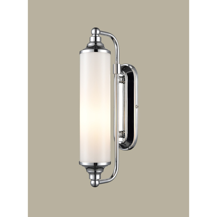 Photograph: Franklite Barber Cylindrical Chrome Bathroom Wall Lights Complete With Matt Opal Glass - IP44