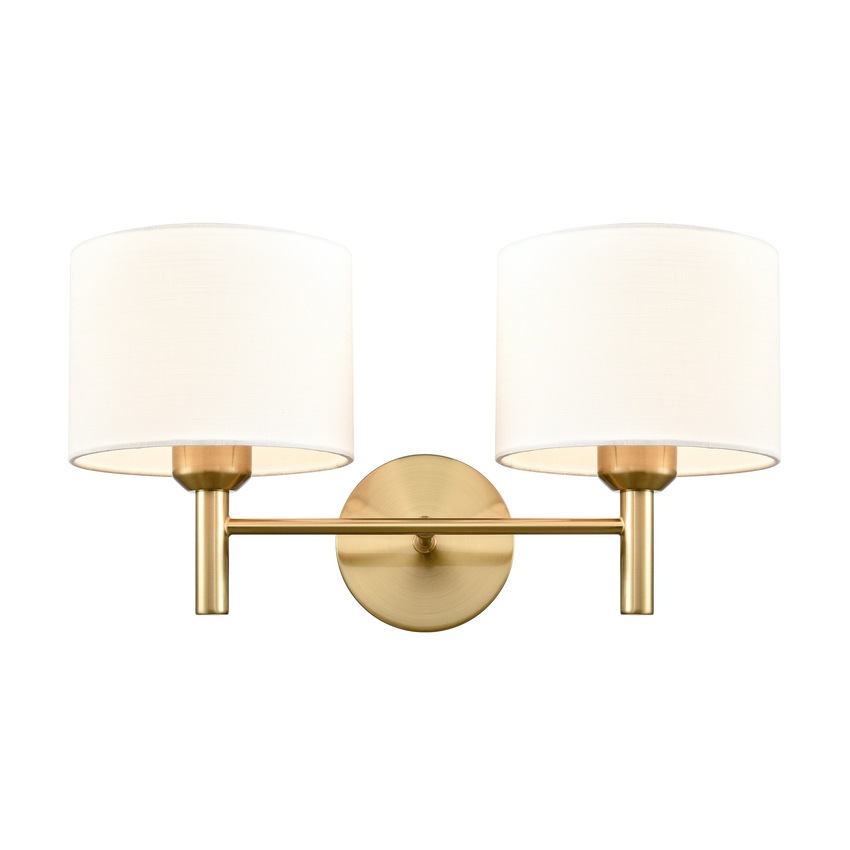 Photograph: Franklite Barolo Double Wall Light In Aged Brass With Cream Fabric Shades