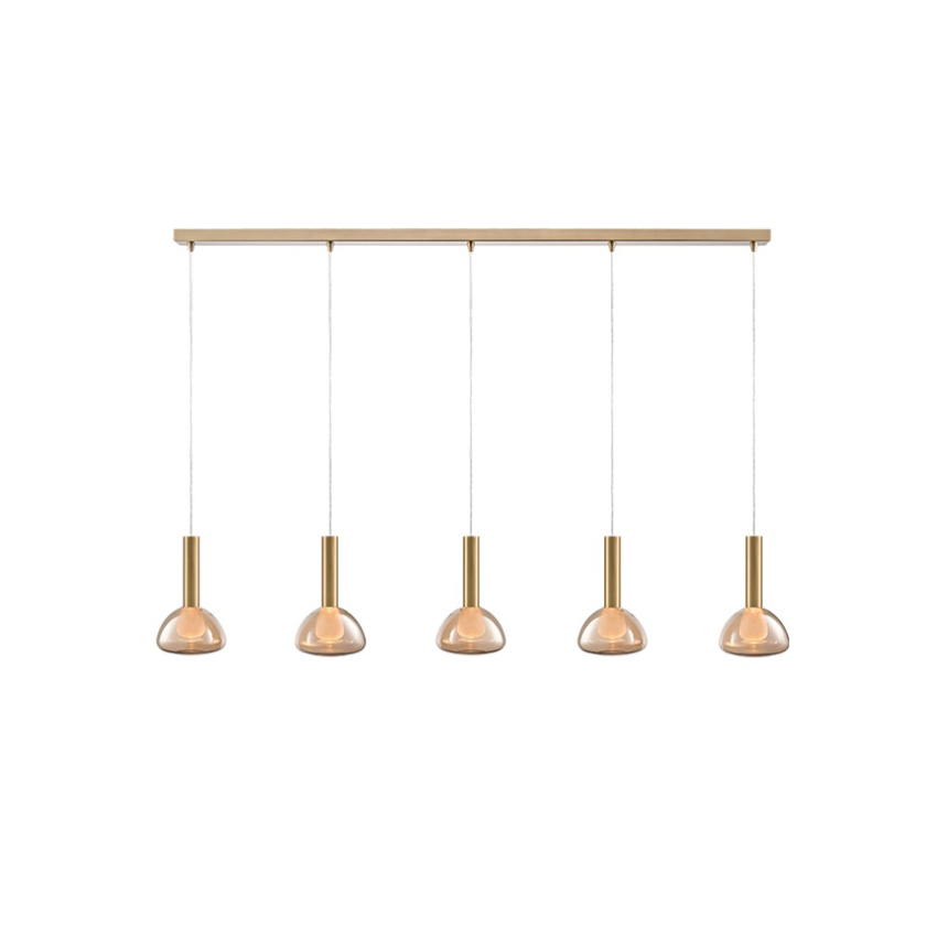 Photograph: Franklite Beau Brushed Brass 5 Light Bar Island Pendant Complete With Amber Bowl Glasses/Frosted Inners - Bespoke - Assemble On Site