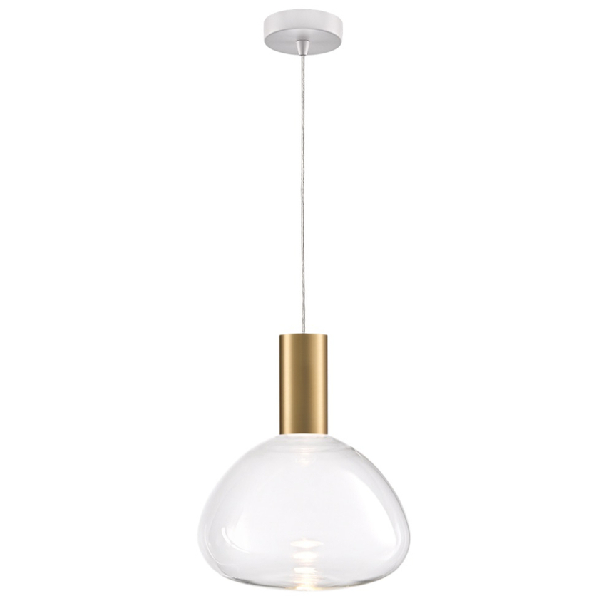 Photograph: Franklite Beau Matt White 1 Light Pendant With Brushed Brass Cylinder Complete With Clear Glass - Bespoke - Assemble On Site