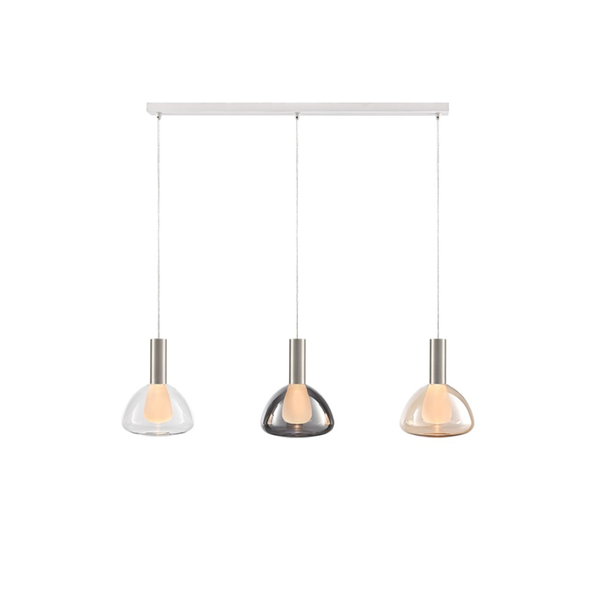 Photograph: Franklite Beau Matt White 3 Light Bar Island Pendant With Satin Nickel Cylinders Complete With Clear And Smoked Glasses/Frosted Inners - Bespoke - Assemble On Site