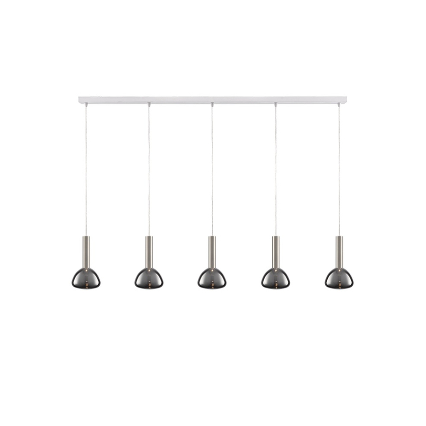 Photograph: Franklite Beau Matt White 5 Light Bar Island Pendant With Satin Nickel Cylinders Complete With Smoked Glasses/Frosted Inners - Bespoke - Assemble On Site