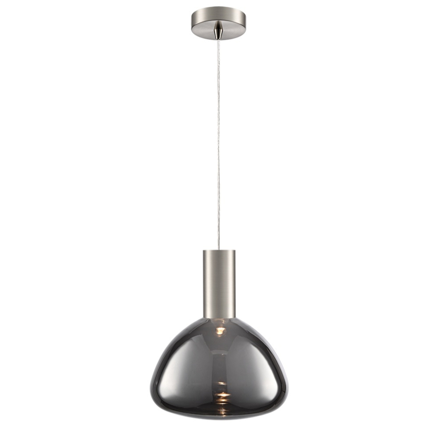 Photograph: Franklite Beau Satin Nickel 1 Light Pendant Complete With Smoked Bowl Glass - Bespoke - Assemble On Site
