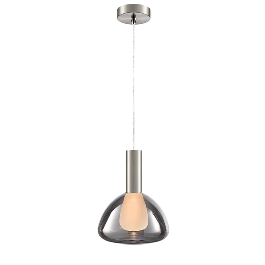 Photograph: Franklite Beau Satin Nickel 1 Light Pendant Complete With Smoked Bowl Glass/Frosted Inner - Bespoke - Assemble On Site