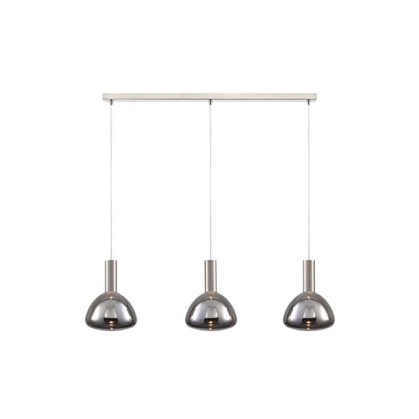 Photograph: Franklite Beau Satin Nickel 3 Light Bar Island Pendant Complete With Smoked Bowl Glasses - Bespoke - Assemble On Site