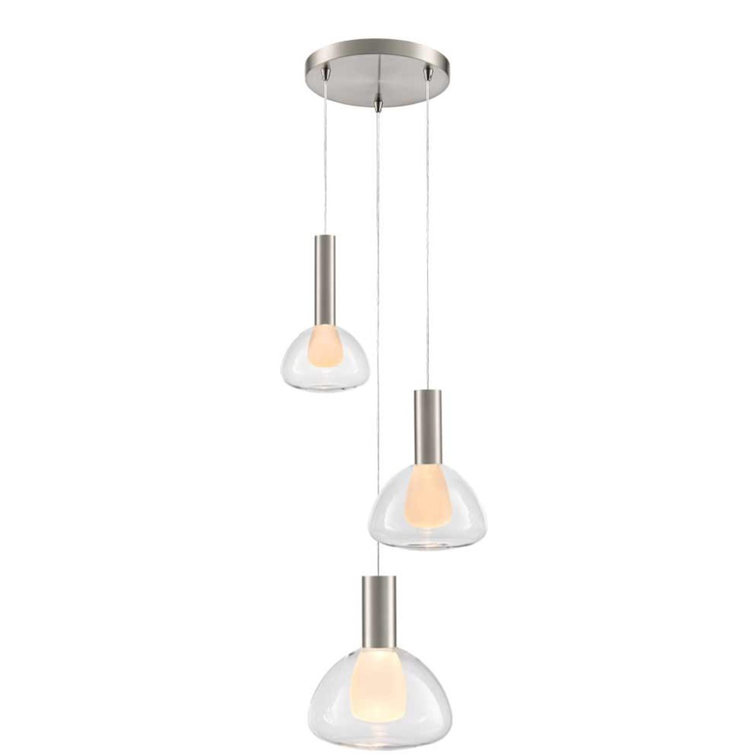 Photograph: Franklite Beau Satin Nickel 3 Light Cluster Pendant Complete With Clear Glasses/Frosted inner - Bespoke - Assemble On Site
