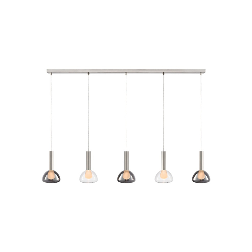 Photograph: Franklite Beau Satin Nickel 5 Light Bar Island Pendant Complete With Smoked And Clear Bowl Glasses/Frosted Inners - Bespoke - Assemble On Site