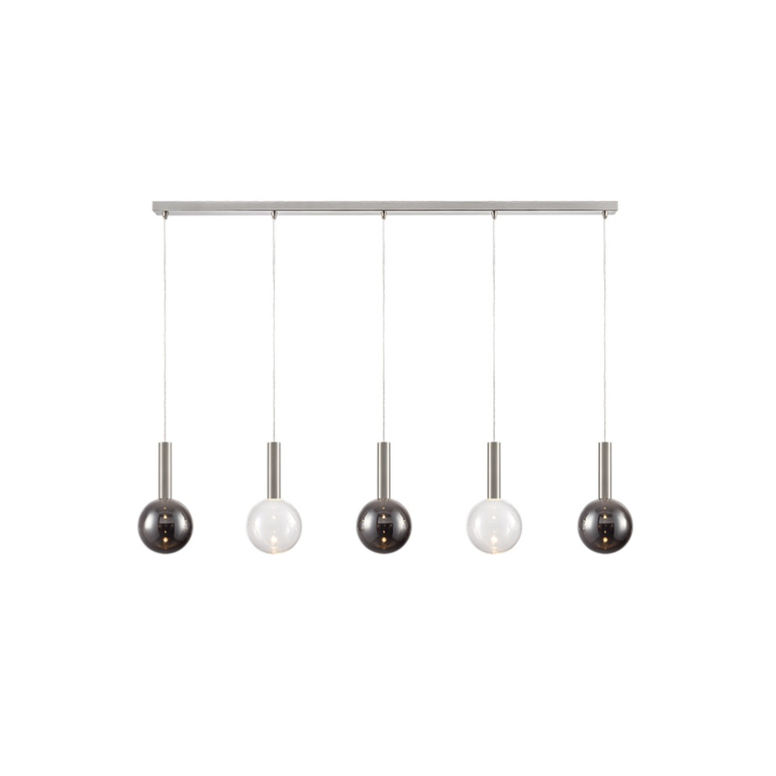 Photograph: Franklite Beau Satin Nickel 5 Light Bar Island Pendant Complete With Smoked And Clear Round Glasses/Frosted Inners - Bespoke - Assemble On Site