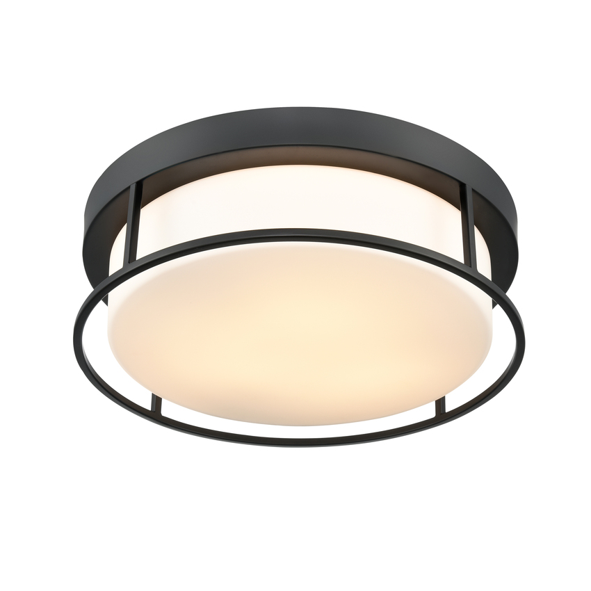 Photograph: Franklite Blaine 3 Light Black Flush Ceiling Light Complete With Opal Glass