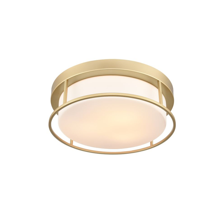 Photograph: Franklite Blaine 3 Light Gold Painted Flush Ceiling Light Complete With Opal Glass