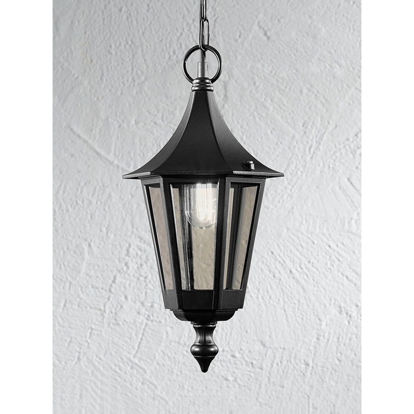 Photograph: Franklite Boulevard Matt Black Exterior Pendant Light Complete With Smoke Panels