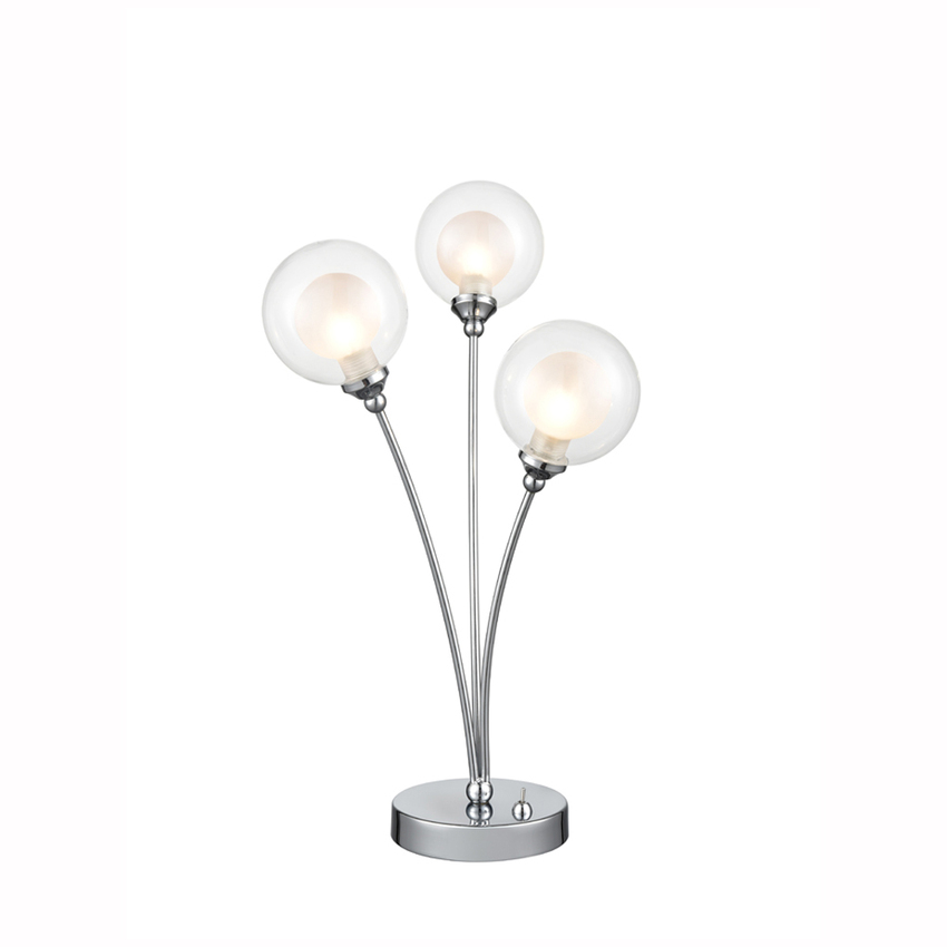 Photograph: Franklite Bubble Polished Chrome 3 Light Table Lamp Complete With Clear Glass Shades