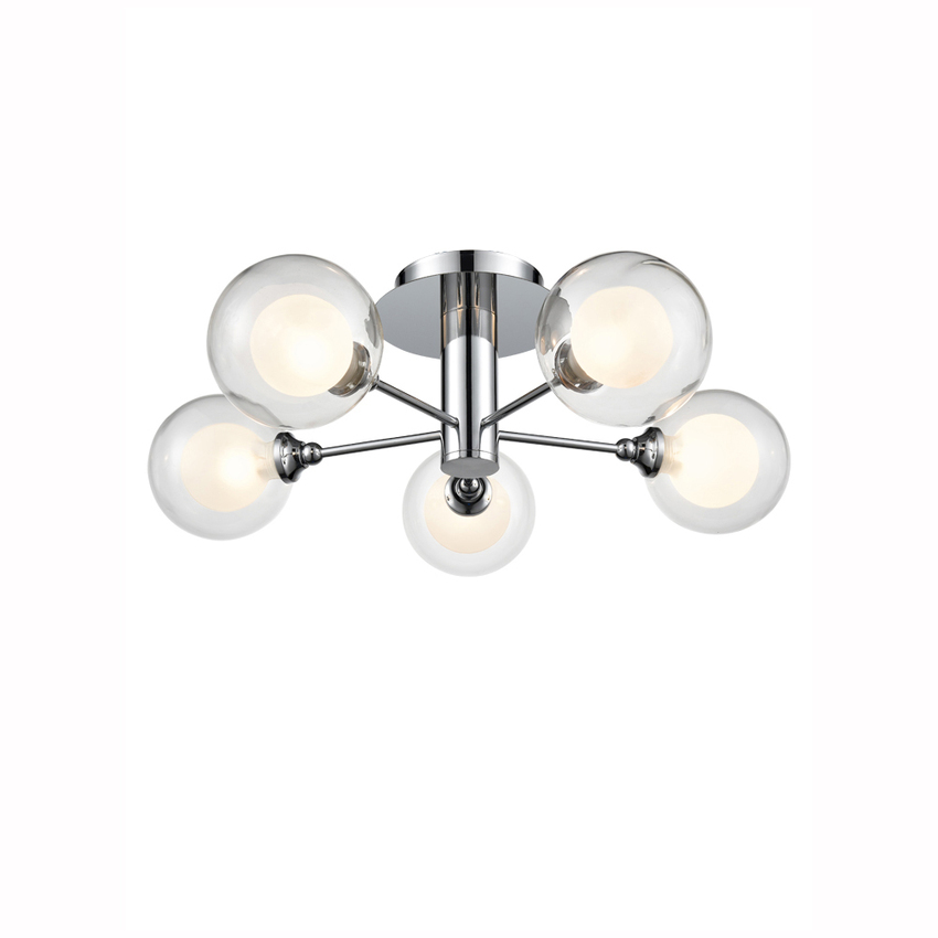 Photograph: Franklite Bubble Polished Chrome 5 Light Flush Ceiling Light Complete With Clear/Frosted Glasses