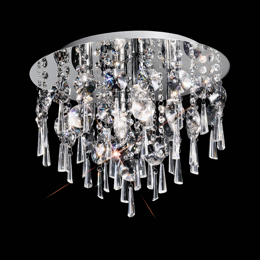 Photograph: Franklite CF5719 400mm Polished Chrome 4 Light Flush Crystal Ceiling Light - IP44