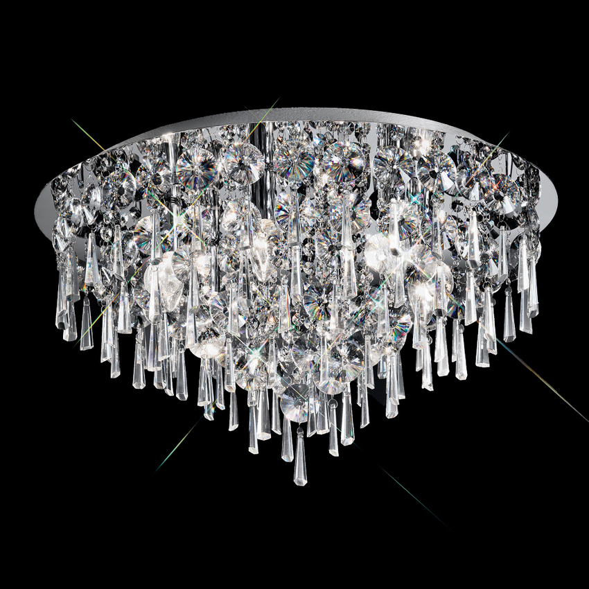 Photograph: Franklite CF5720 500mm Polished Chrome 6 Light Flush Crystal Ceiling Light - IP44