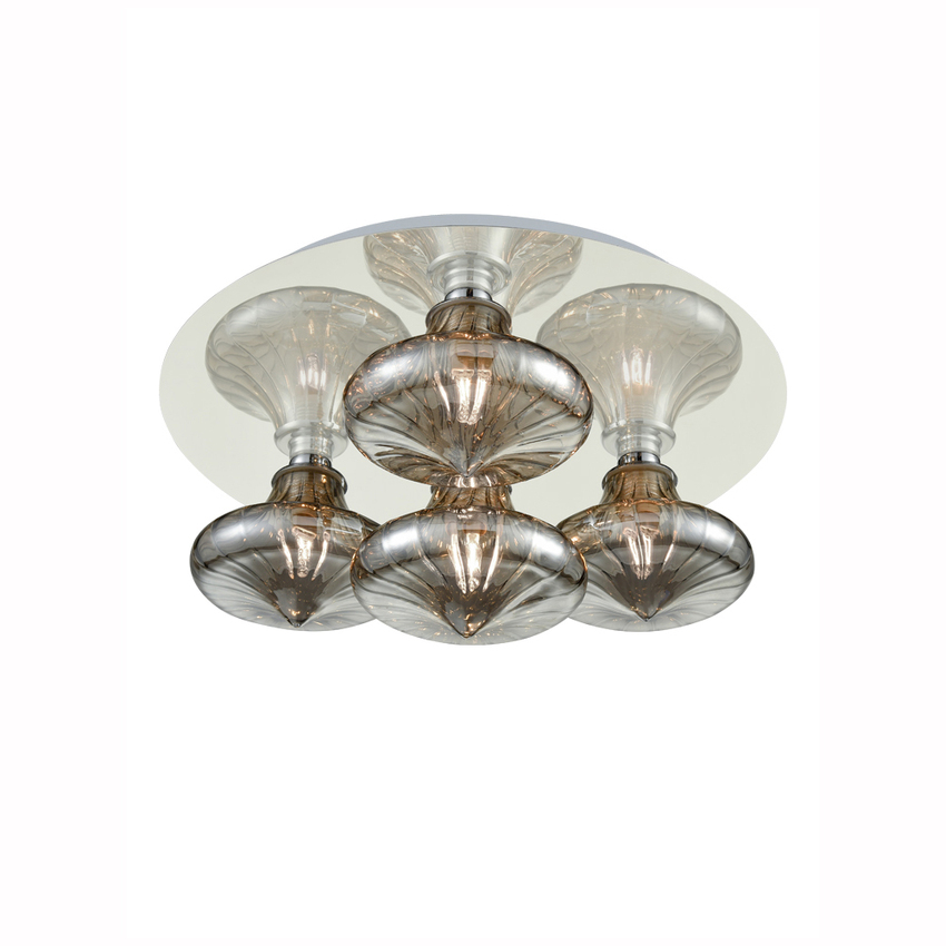 Photograph: Franklite CF5777/990 Flush Polished Chrome Bathroom Ceiling Light Complete With Smoked Glasses- IP44