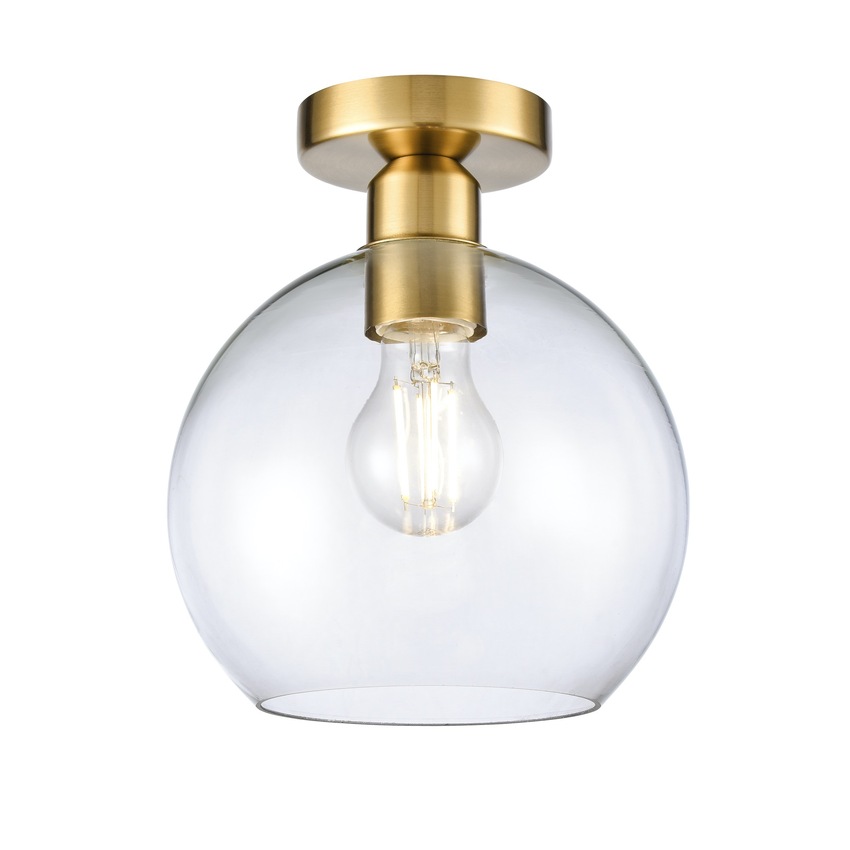 Photograph: Franklite Chalice Flush Ceiling Light In Aged Brass With Clear Glass Globe