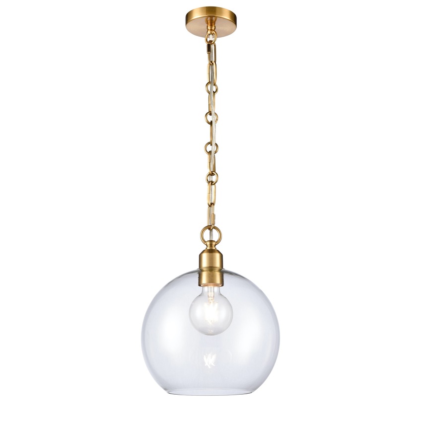 Photograph: Franklite Chalice Single Pendant In Aged Brass With Clear Glass Globe