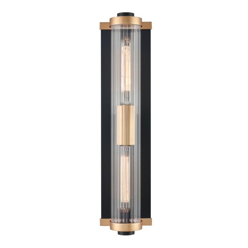 Photograph: Franklite Charleston Large Exterior Wall Light In Matt Black & Aged Brass With Clear Ribbed Glass - IP44