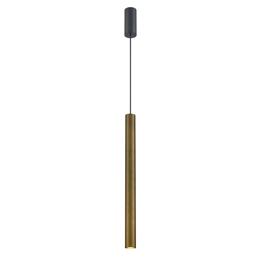 Photograph: Franklite Chime Slim Cylindrical LED Single Pendant In Brushed Bronze - 3000K