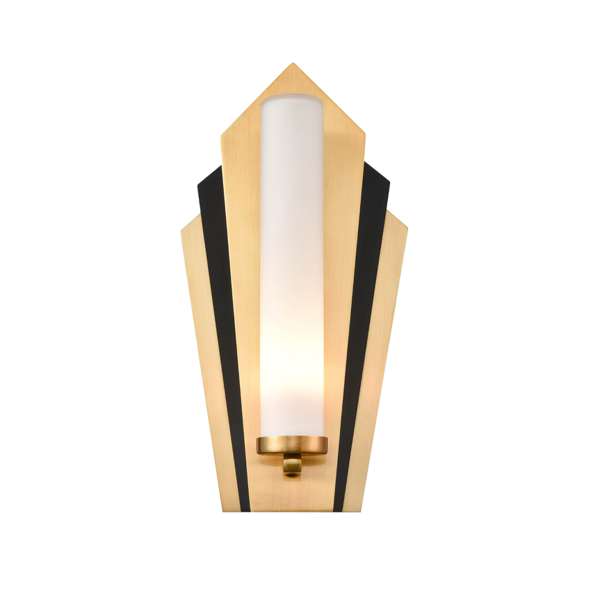 Photograph: Franklite Chrysler Art Deco Gold/ Matt Black Bathroom Wall Sconce Complete WIth Opal Glass Cylinder - IP44