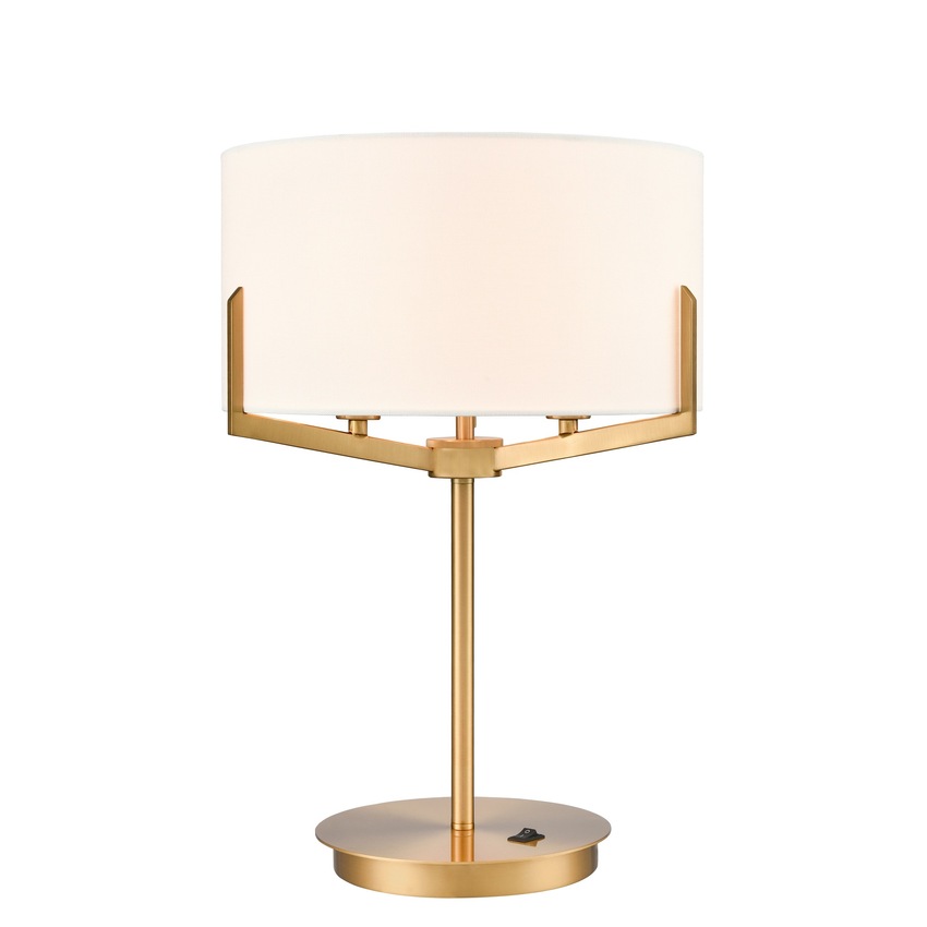 Photograph: Franklite Clifton 3 Light Table lamp In Aged Brass With Cream Fabric Shade