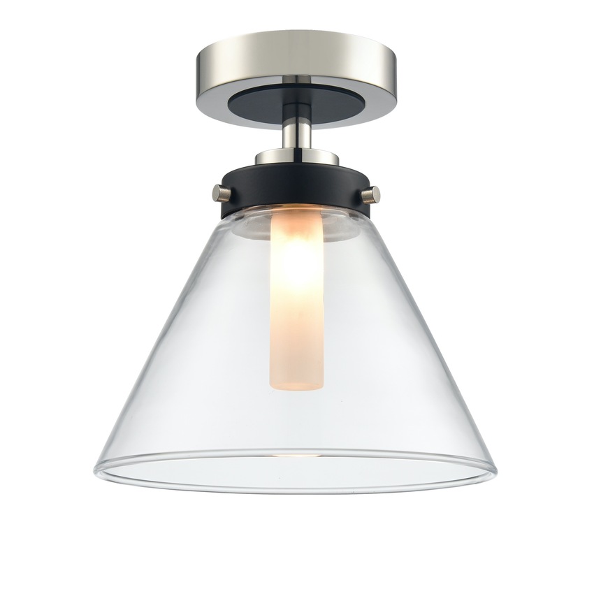 Photograph: Franklite Conica Flush Bathroom Ceiling Light In Matt Black & Polished Nickel - IP44