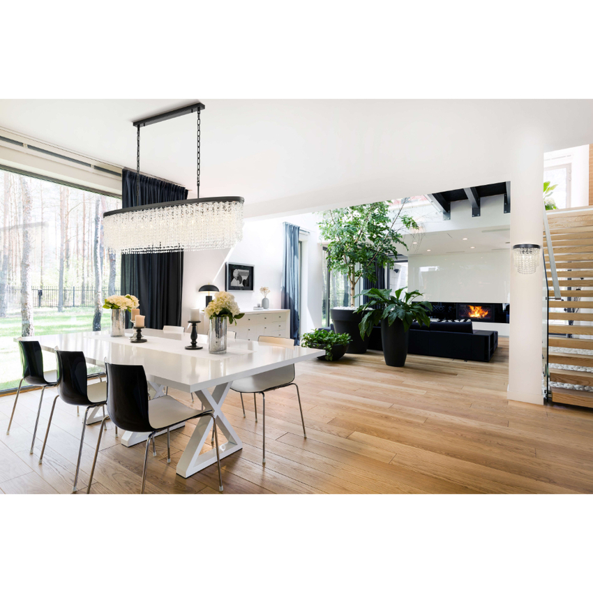 Photograph: Franklite Coral Matt Black Linear Crystal 12 Light Pendant 800mm