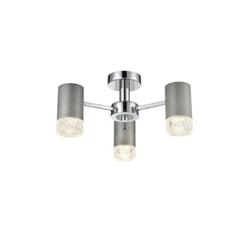 Photograph: Franklite Cordelia Brushed Silver And Polished Chrome 3 Light Semi-Flush Ceiling Light With Clear Textured Glasses