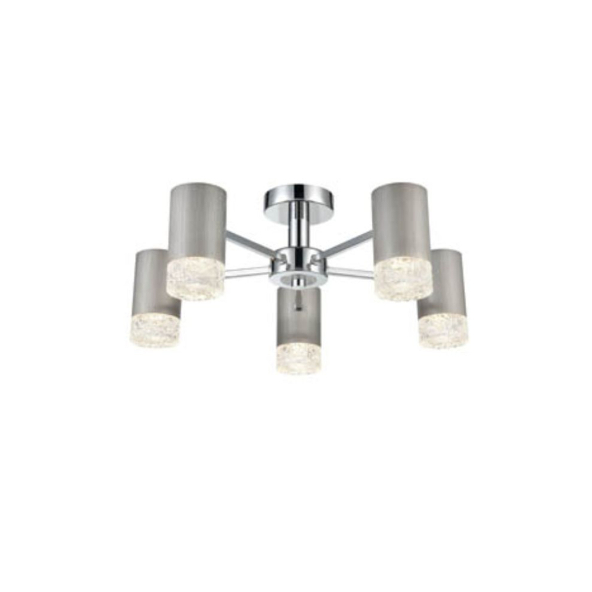 Photograph: Franklite Cordelia Brushed Silver And Polished Chrome 5 Light Semi-Flush Ceiling Light With Clear Textured Glasses