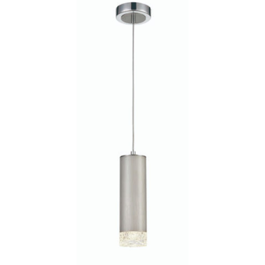 Photograph: Franklite Cordelia Brushed Silver And Polished Chrome Single Pendant Light Complete With Clear Textured Glass
