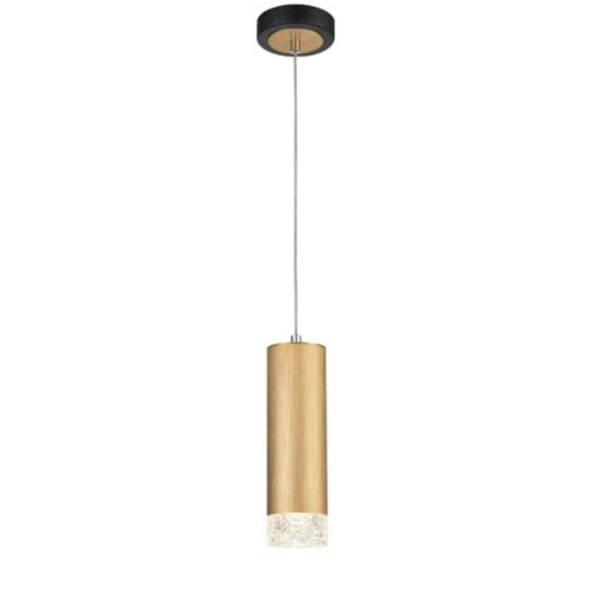 Photograph: Franklite Cordelia Satin Brushed Gold And Matt Black Single Pendant Light Complete With Clear Textured Glass